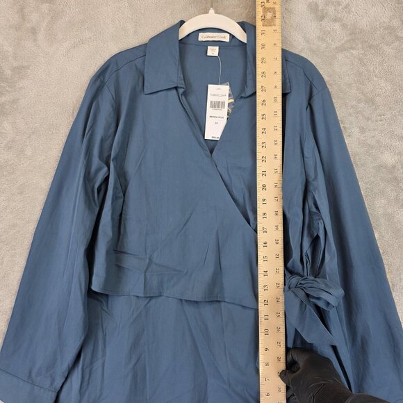 Coldwater Creek Shirt Womens 1X Petrol Blue Wrap Side Tie Long Sleeve Blouse - Picture 4 of 10